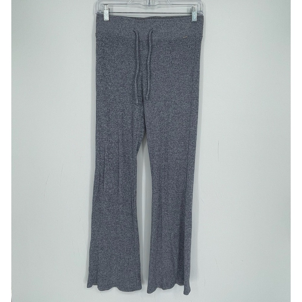 Gilly Hicks Women's Gray Ribbed Knit Drawstring Cozy Lounge Flare Pants Size S
